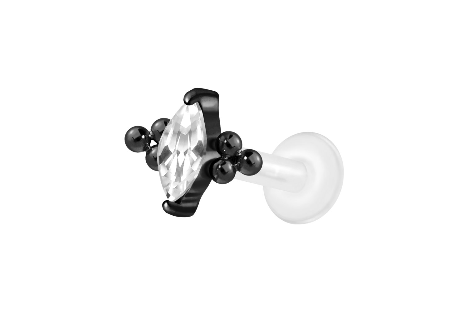 PTFE Labret Piercing mit Innengewinde + Titan-Aufsatz KRISTALLTROPFEN + 6 KUGELN